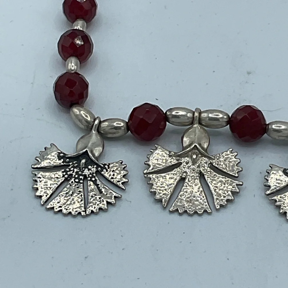 “VINTAGE GINGKO LEAF NECKLACE” Silver with Brown Faceted “Jet”  Beads. - Picture 4 of 15
